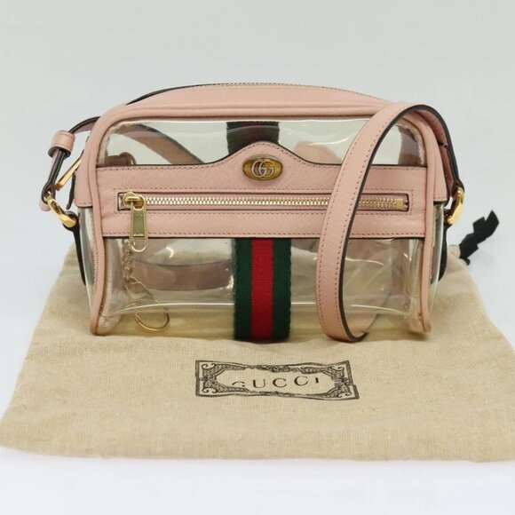 GUCCI Web Sherry Line Shoulder Bag Vinyl Clear Red Green 517350 Auth ki5631AV - Picture 13 of 16